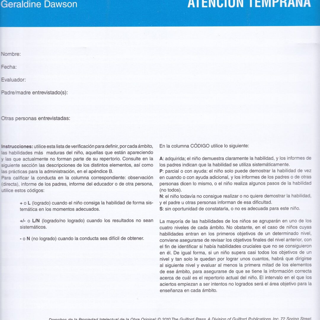 Lista de verificación del currículo del modelo Denver de Atención Temprana ESDM