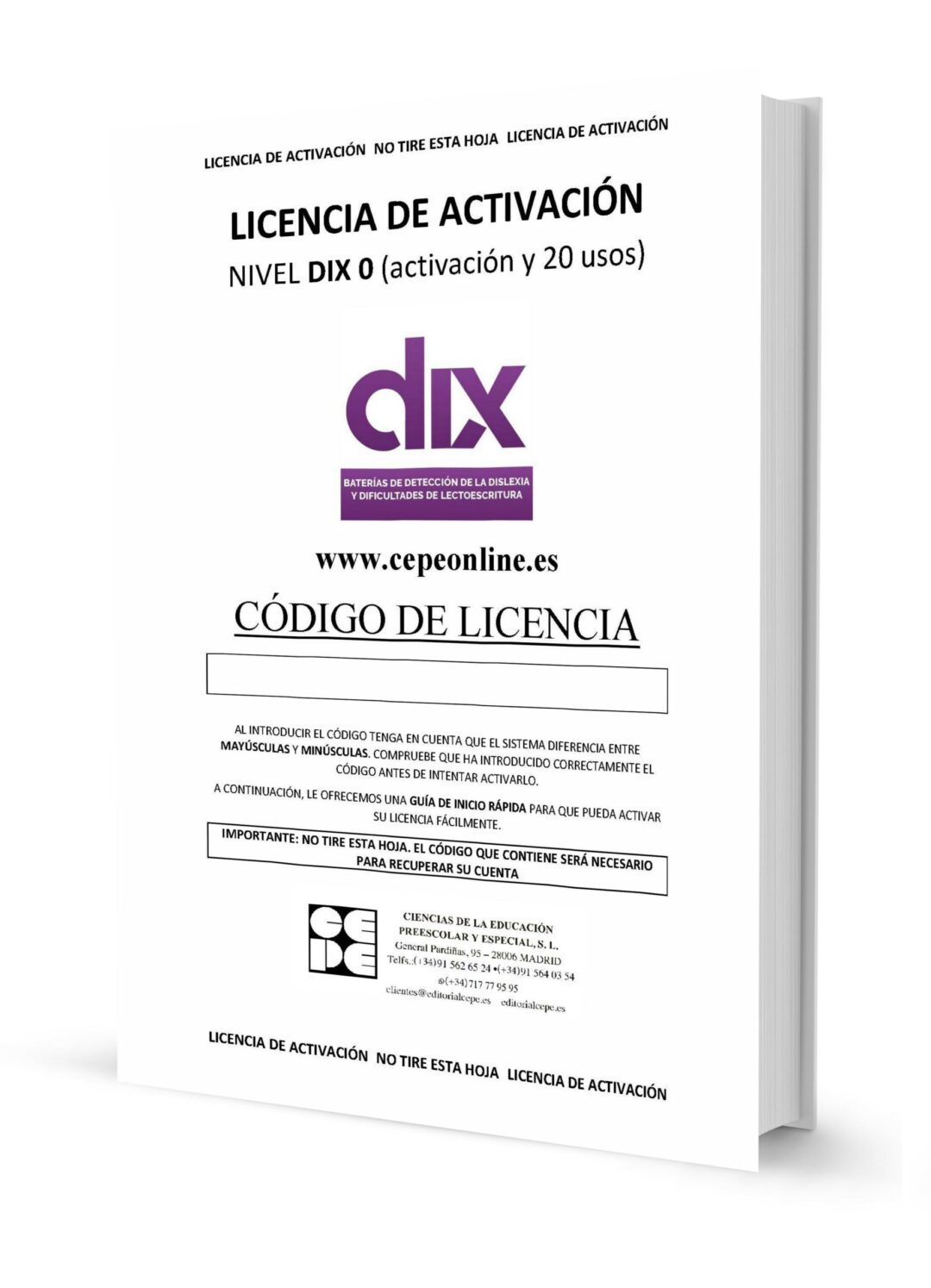 Dix 0 Infantil Licencia On Line de Activación 20 usos